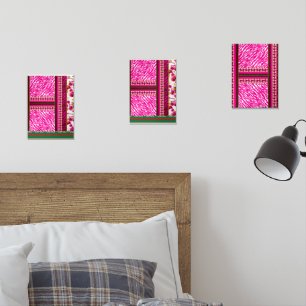 a pink and white wallpaper with a cross on it wall art sets