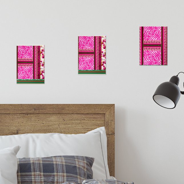 a pink and white wallpaper with a cross on it wall art sets (Bedroom)