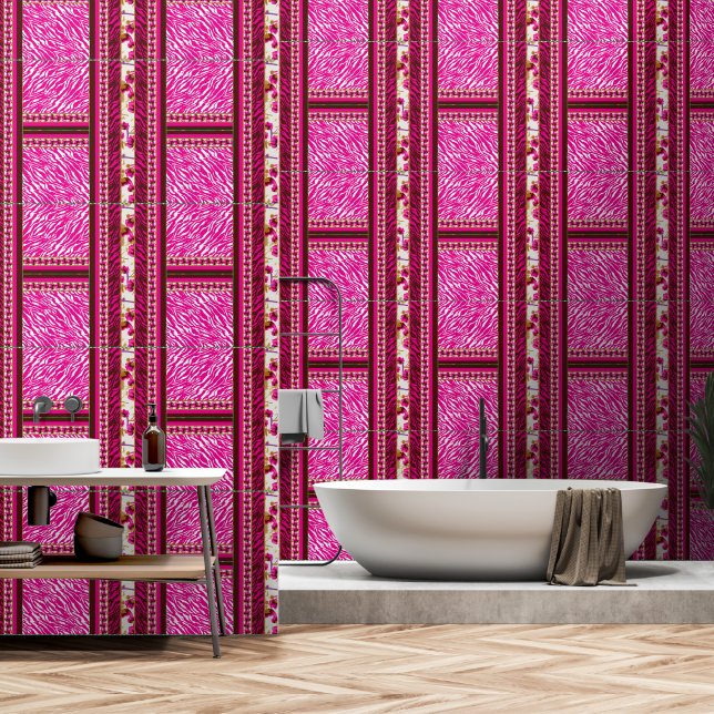 a pink and white wallpaper with a cross on it wallpaper  (Bathroom)
