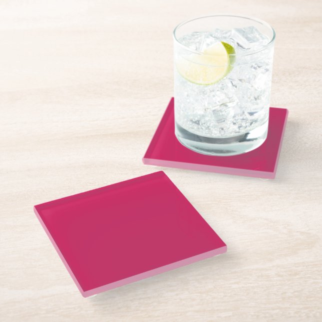 a pink background with a white border glass coaster (Angled)