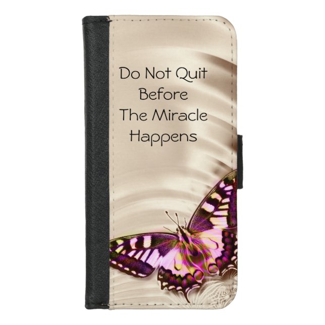 A pink butterfly on a cream satin background iPhone wallet case (Front)