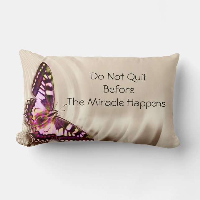 A pink butterfly on a cream satin background lumbar pillow (Front)