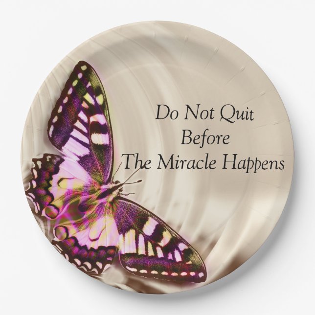 A pink butterfly on a cream satin background paper plates (Front)
