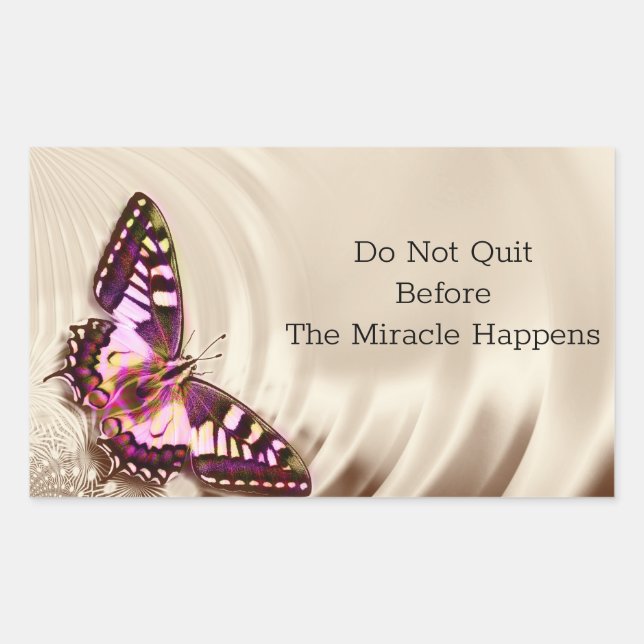 A pink butterfly on a cream satin background rectangular sticker (Front)