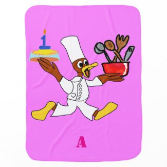 A Pink Chef Ducky Kazoo Popcorn Anime Baby Blanket