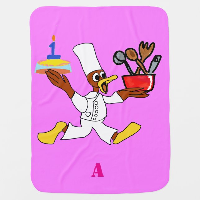 A Pink Chef Ducky Kazoo Popcorn Anime Baby Blanket (Front)