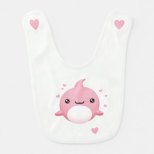 a pink dolphin baby bib (Front)