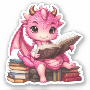 A Pink Dragon Reading Sticker