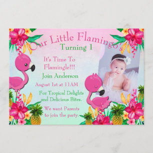 A Pink Flamingo Flamingling 1st bday Party Invite