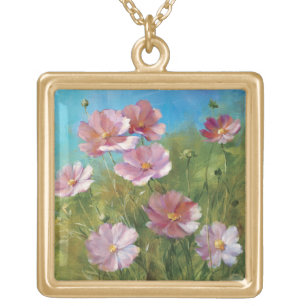 A Pink Floral Garden Gold Plated Necklace