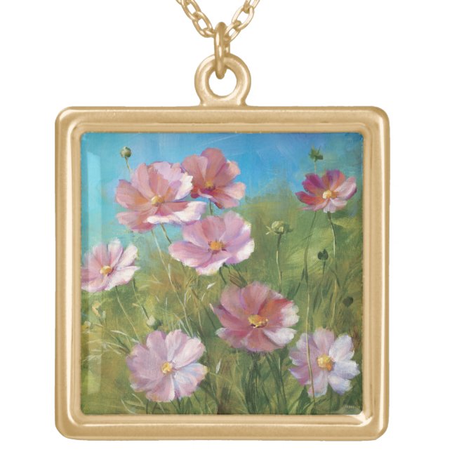 A Pink Floral Garden Gold Plated Necklace (Front)