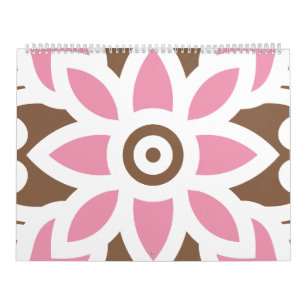 a pink flower on a brown background calendar