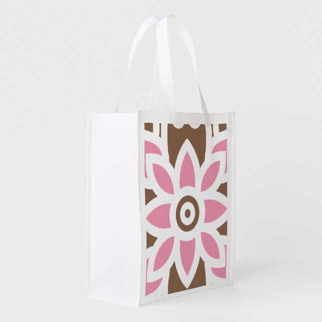 a pink flower on a brown background grocery bag (Back Side)