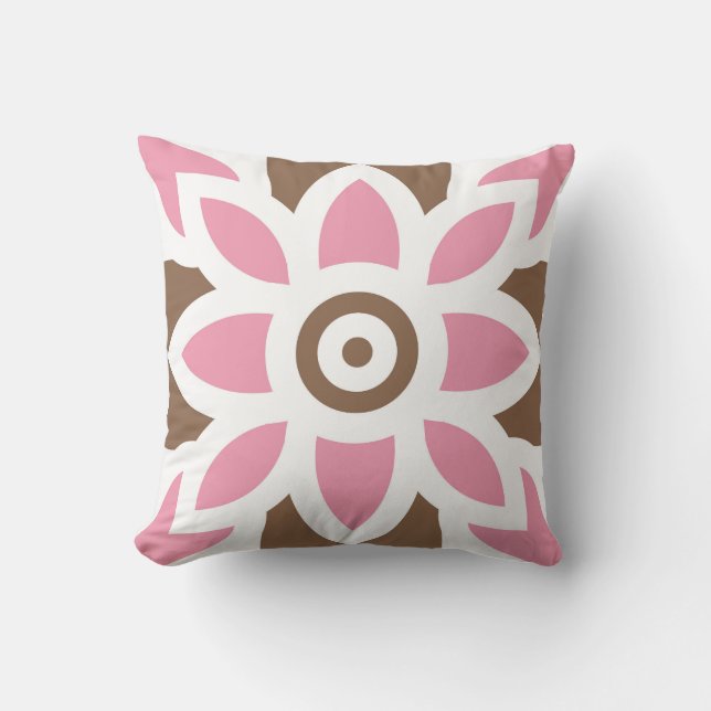 a pink flower on a brown background throw pillow (Front)