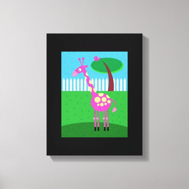 A Pink Giraffe Lives in My Backyard Wrapped Canvas (Front)
