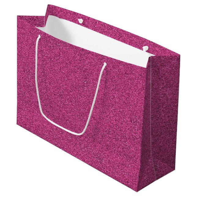 A pink glittery shopping bag (Front Angled)