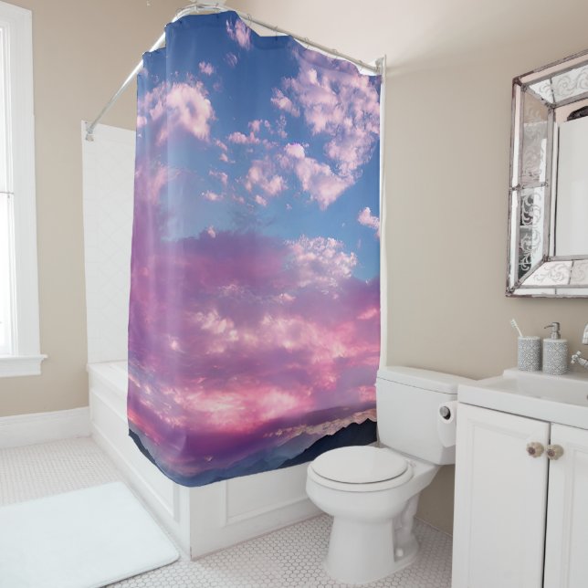 A Pink Luminous Sunrise Shower Curtain (In Situ)
