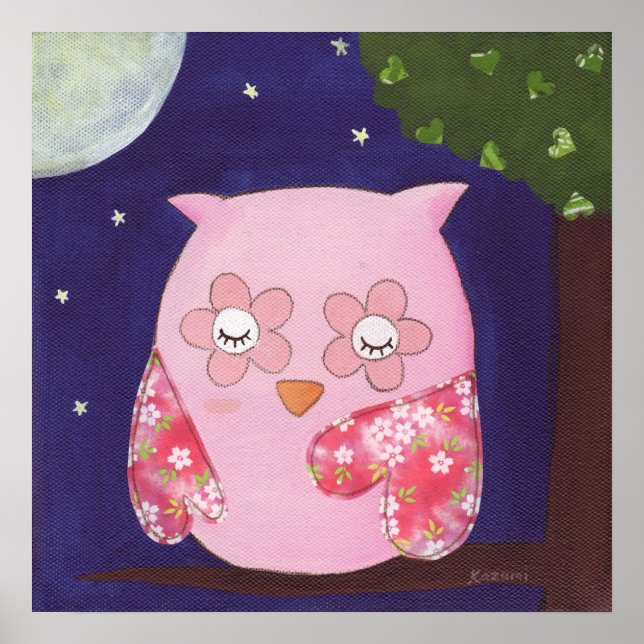 A Pink Owl's Summer Night In The Tree Poster (Front)