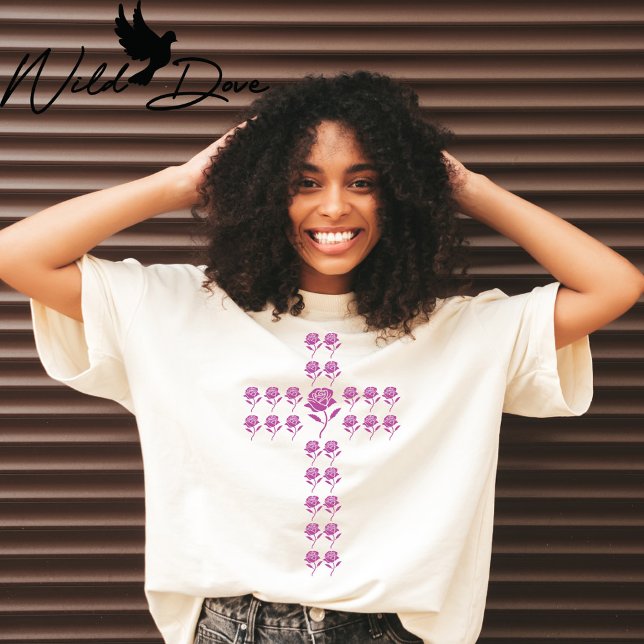 A pink rose cross T-Shirt (Creator Uploaded)