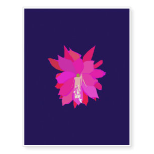 A Pink Tropical Flower on Navy Background Temporary Tattoos