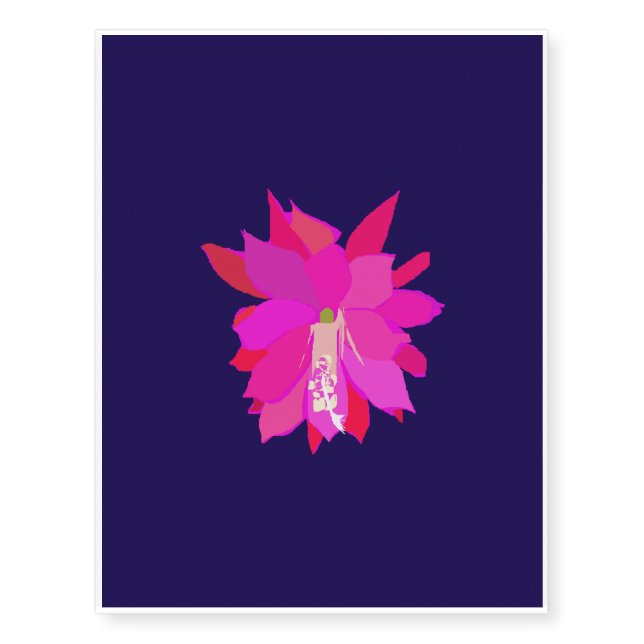 A Pink Tropical Flower on Navy Background Temporary Tattoos (Front)