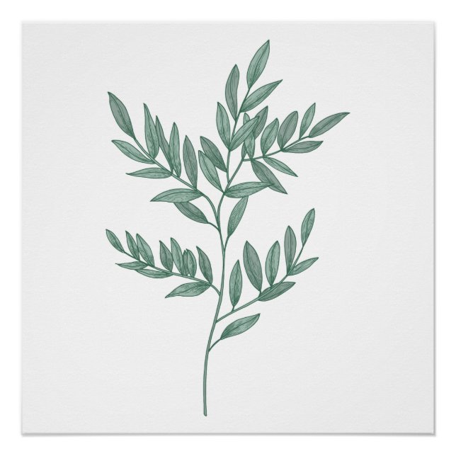 A Pinnate Leaf Painted in Blue Sage Poster Print (Front)
