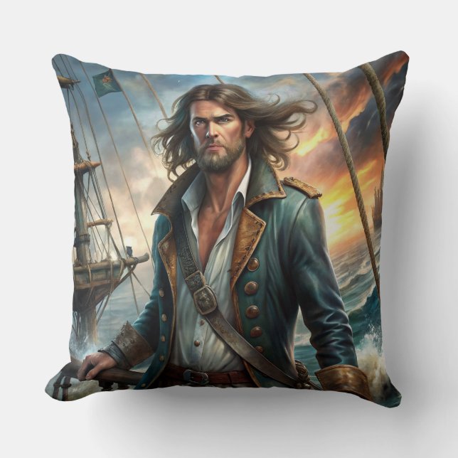 A Pirate from a Ship Throw Pillow (Front)