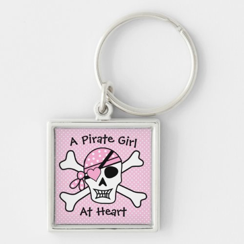A Pirate Girl At Heart Cute Pink Girly Skull Keychain