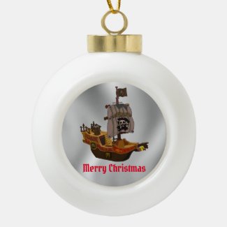 A Pirate Ship Ceramic Ball Ornament