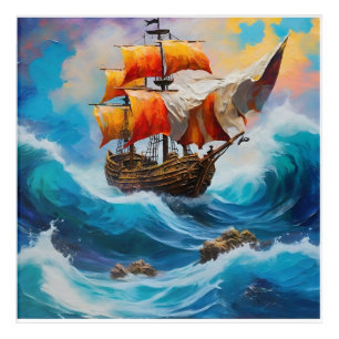 A Pirate Ship in a Wave of Water Acrylic Wall Art