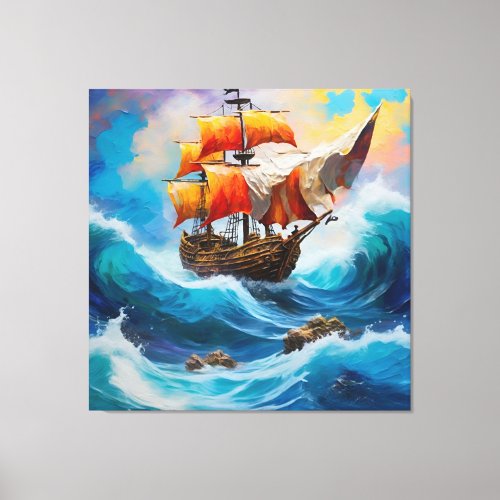 A Pirate Ship Trapped in a Wave of Water Canvas Print