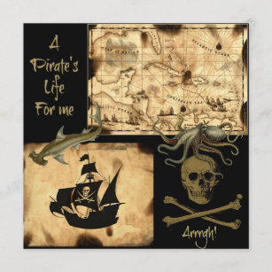 A Pirate's Life For Me Caribbean Treasure Map Invitation