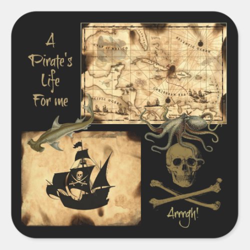 A Pirates Life For Me Caribbean Treasure Map Square Sticker