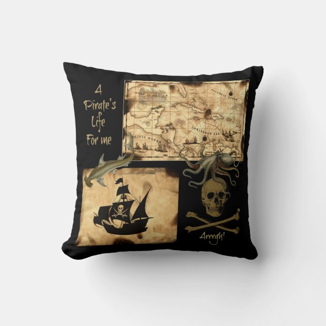 A Pirate's Life For Me Caribbean Treasure Map Throw Pillow (Front)