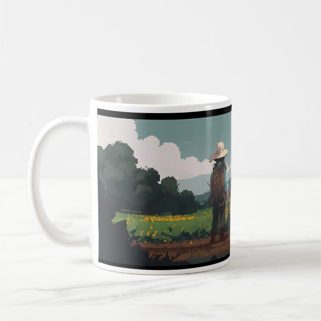 A Pixel Art Farmer And The Dog Coffee Mug (Left)
