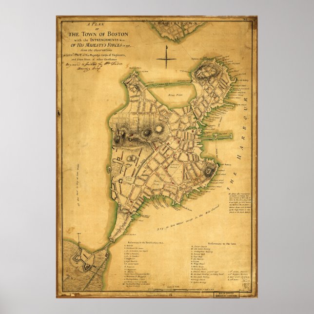 A Plan of the Town of Boston Map (1775) Poster (Front)