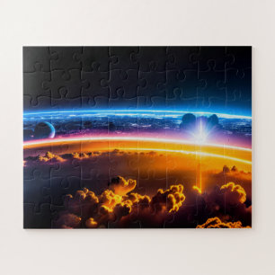 A Planet in Space With Lights Above in Outer Space Jigsaw Puzzle