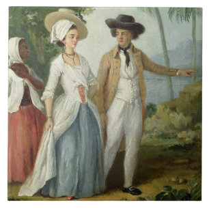 A Planter and his Wife, Attended by a Servant, c.1 Ceramic Tile