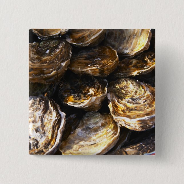 A plate of oysters. button (Front)