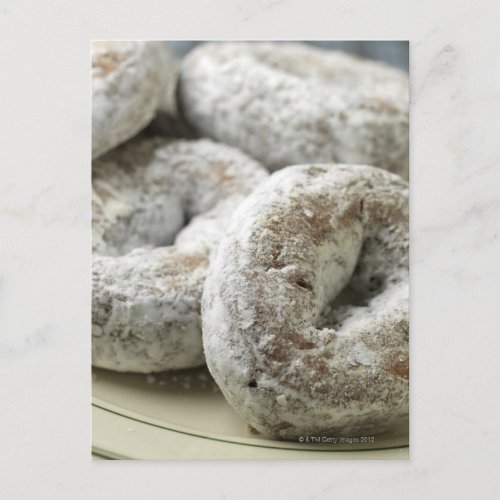 A plate of sugar donuts postcard