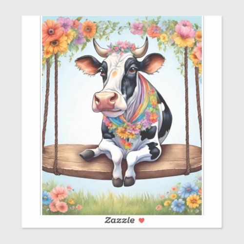 A PLAYFUL AND HAPPY COW STICKER