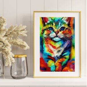 A Playful and Whimsical Colourful Cat Poster