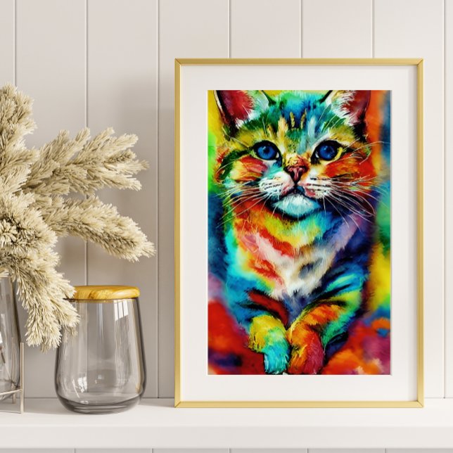  A Playful and Whimsical Colourful Cat  Poster (Creator Uploaded)