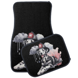 A playful Dalmatian dressed as a fireman Car Floor Mat