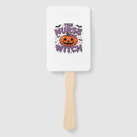 A playful design featuring a pumpkin witch with a