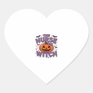 A playful design featuring a pumpkin witch with a heart sticker