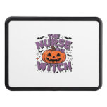 A playful design featuring a pumpkin witch with a  hitch cover