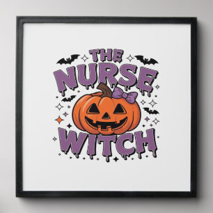 A playful design featuring a pumpkin witch with a  peel and stick photo tile