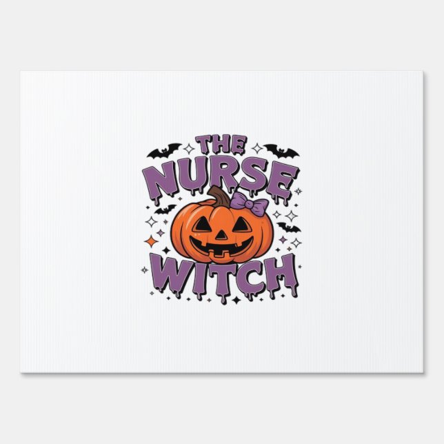 A playful design featuring a pumpkin witch with a  sign (Front)