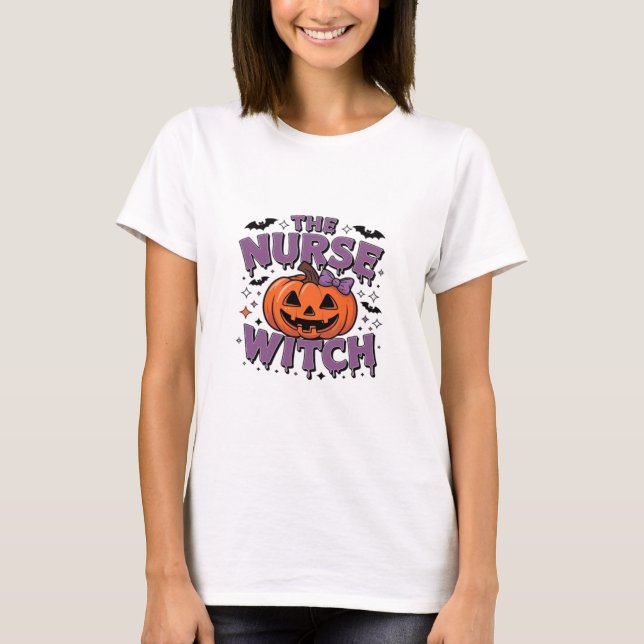 A playful design featuring a pumpkin witch with a  T-Shirt (Front)